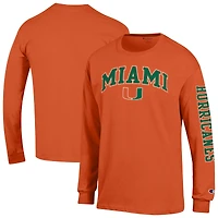 T-shirt à manches longues orange Champion Miami Hurricanes pour homme avec logo Arch Over 2-Hit