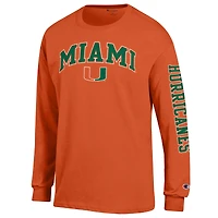 T-shirt à manches longues orange Champion Miami Hurricanes pour homme avec logo Arch Over 2-Hit
