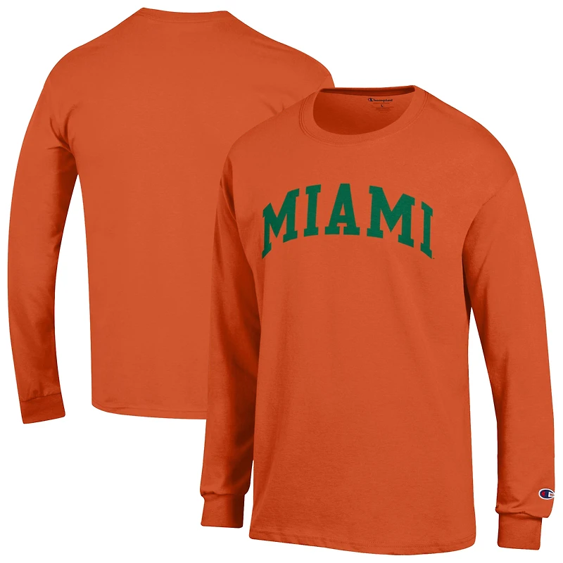 T-shirt à manches longues Champion Orange Miami Hurricanes Basic Arch pour homme