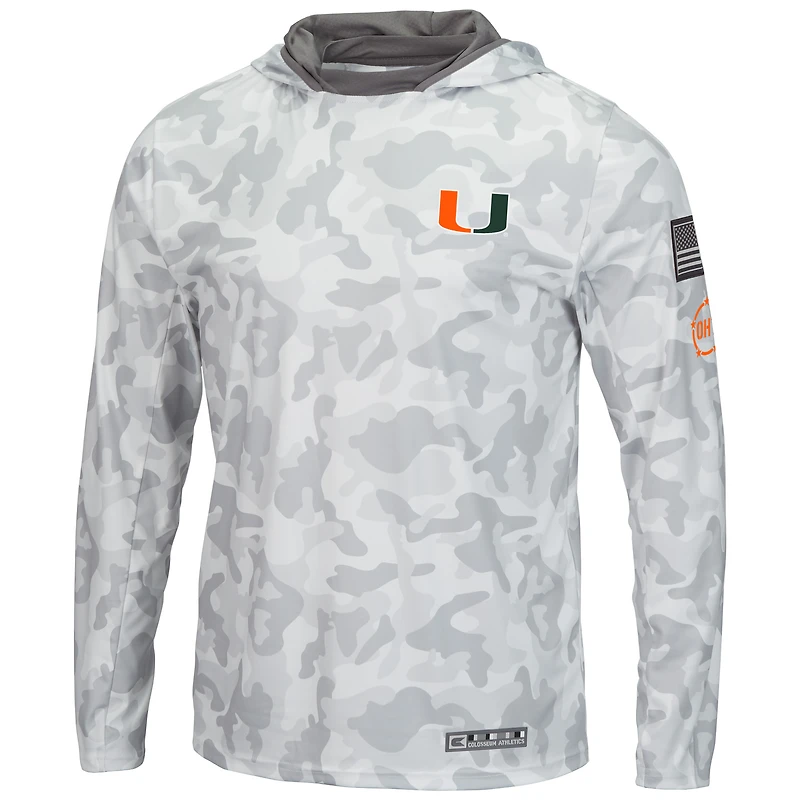 Men's Colosseum Arctic Camo Miami Hurricanes OHT Military Appreciation Hoodie Long Sleeve T-Shirt