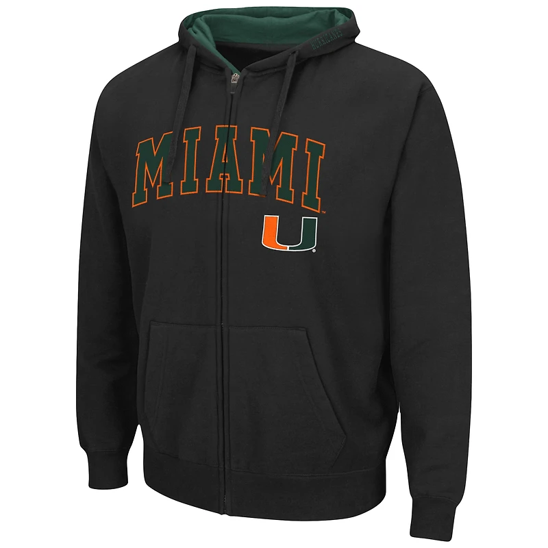 Sweat à capuche zippé complet Colosseum Miami Hurricanes Arch & Logo pour homme noir