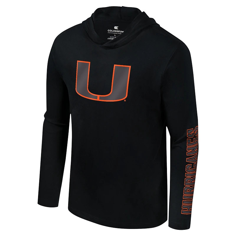 T-shirt à capuche manches longues et Colosseum Black Miami Hurricanes Color Pop Active Blend pour hommes