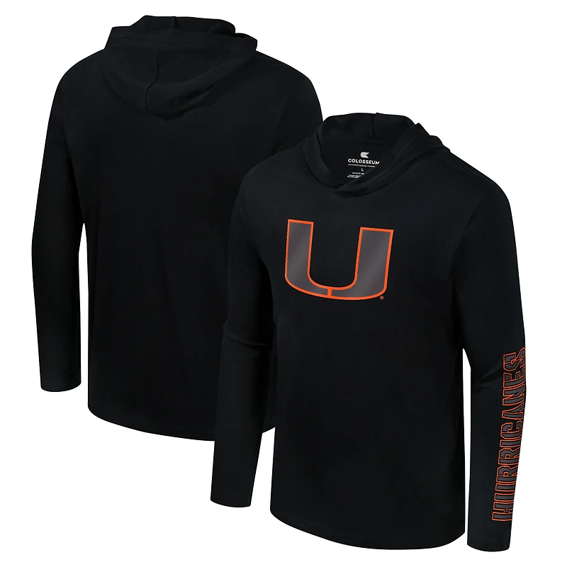 T-shirt à capuche manches longues et Colosseum Black Miami Hurricanes Color Pop Active Blend pour hommes