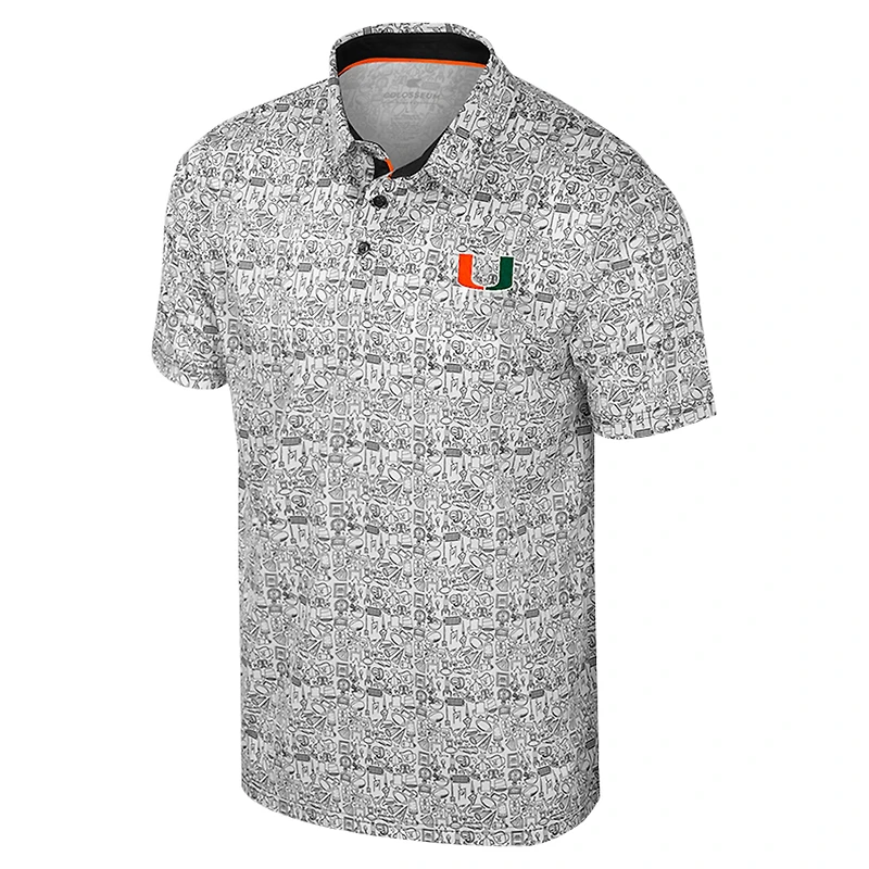 Men's Colosseum Black Miami Hurricanes It's Time! Allover Print Polo