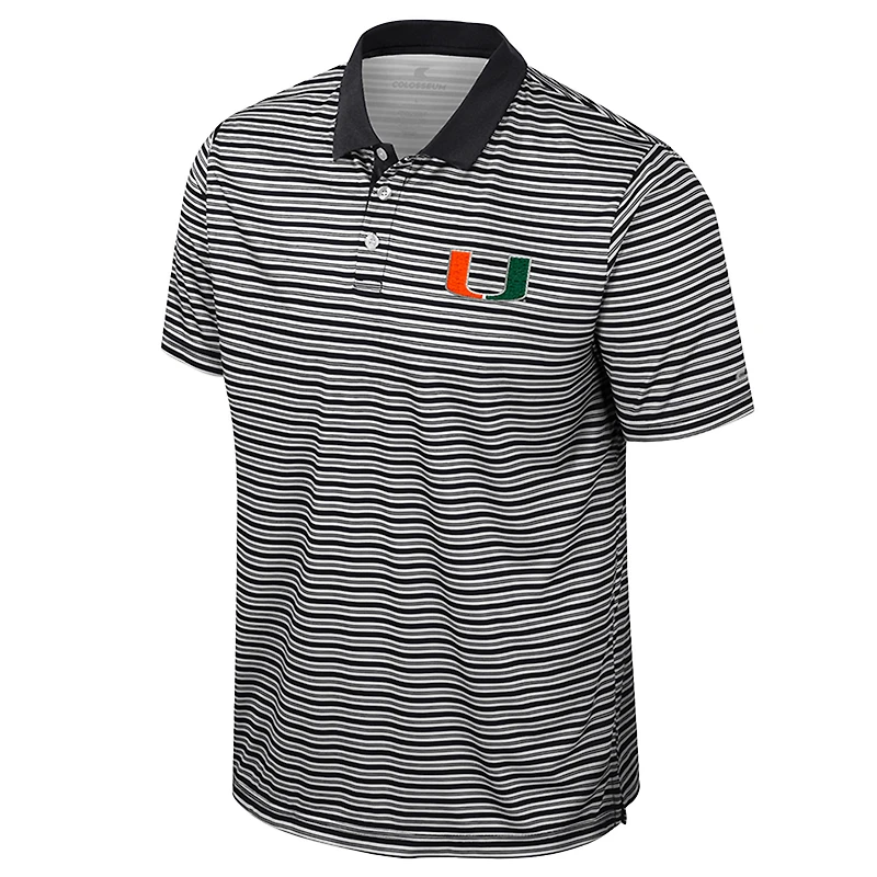 Men's Colosseum Black Miami Hurricanes Striped Polo