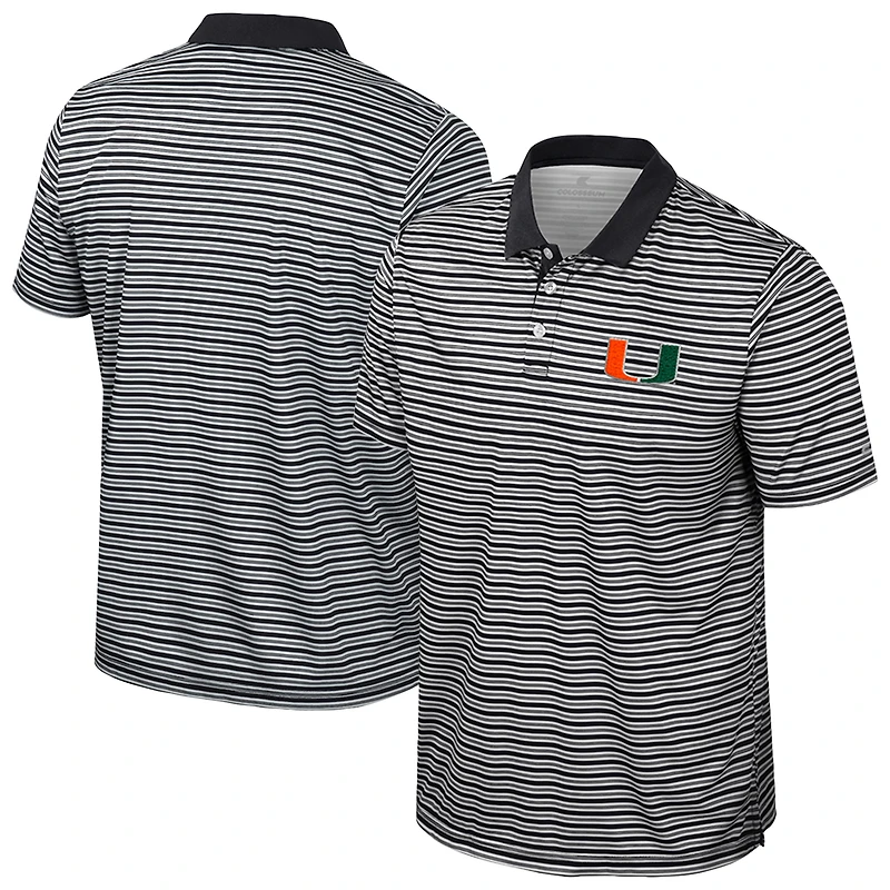 Men's Colosseum Black Miami Hurricanes Striped Polo