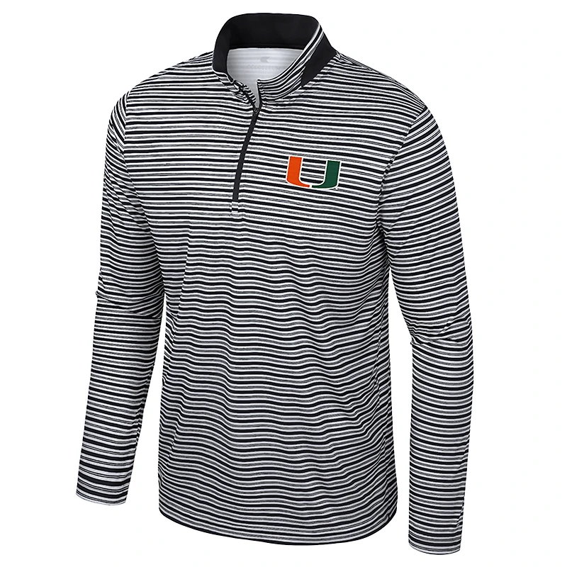 Men's Colosseum Black Miami Hurricanes Striped Quarter-Zip Top