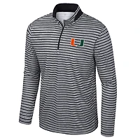 Men's Colosseum Black Miami Hurricanes Striped Quarter-Zip Top