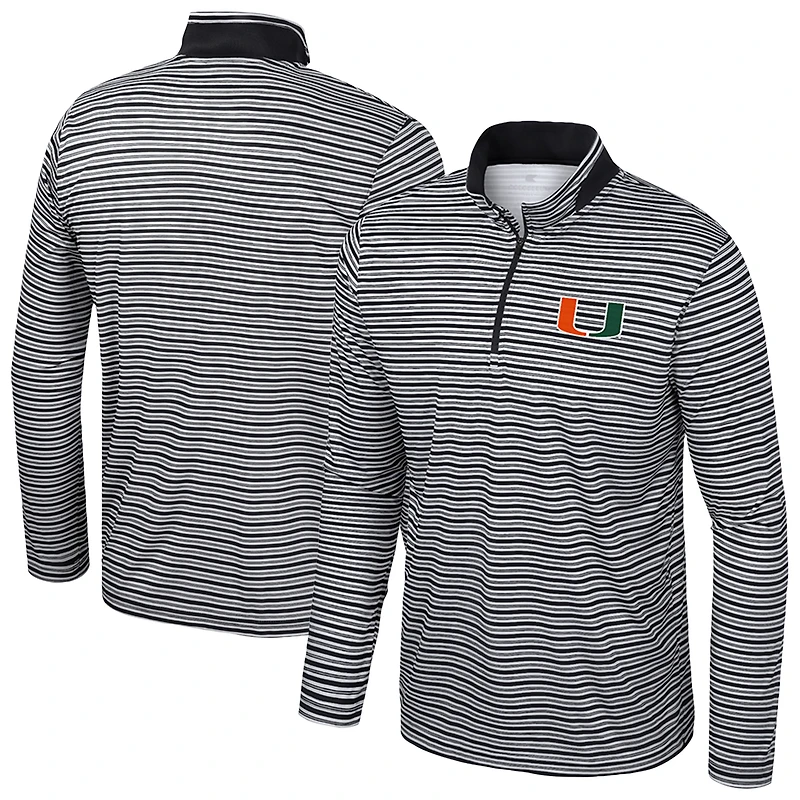 Men's Colosseum Black Miami Hurricanes Striped Quarter-Zip Top