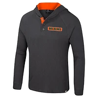 T-shirt à capuche manches longues Henley Dujour Ralgan pour homme, anthracite, Miami Hurricanes