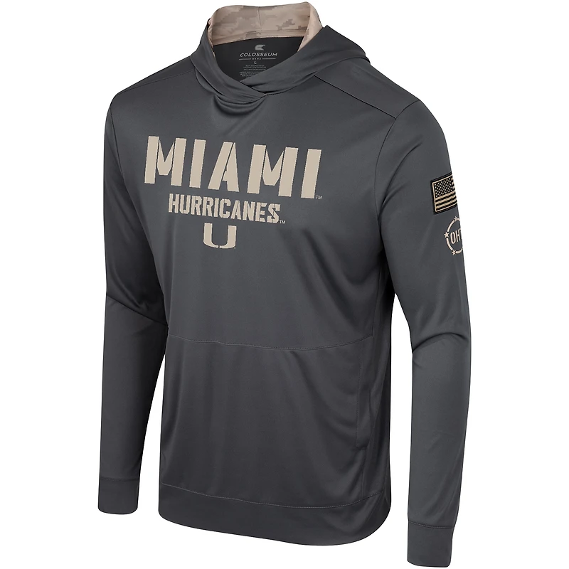 T-shirt à capuche manches longues Colosseum Charcoal Miami Hurricanes OHT pour hommes