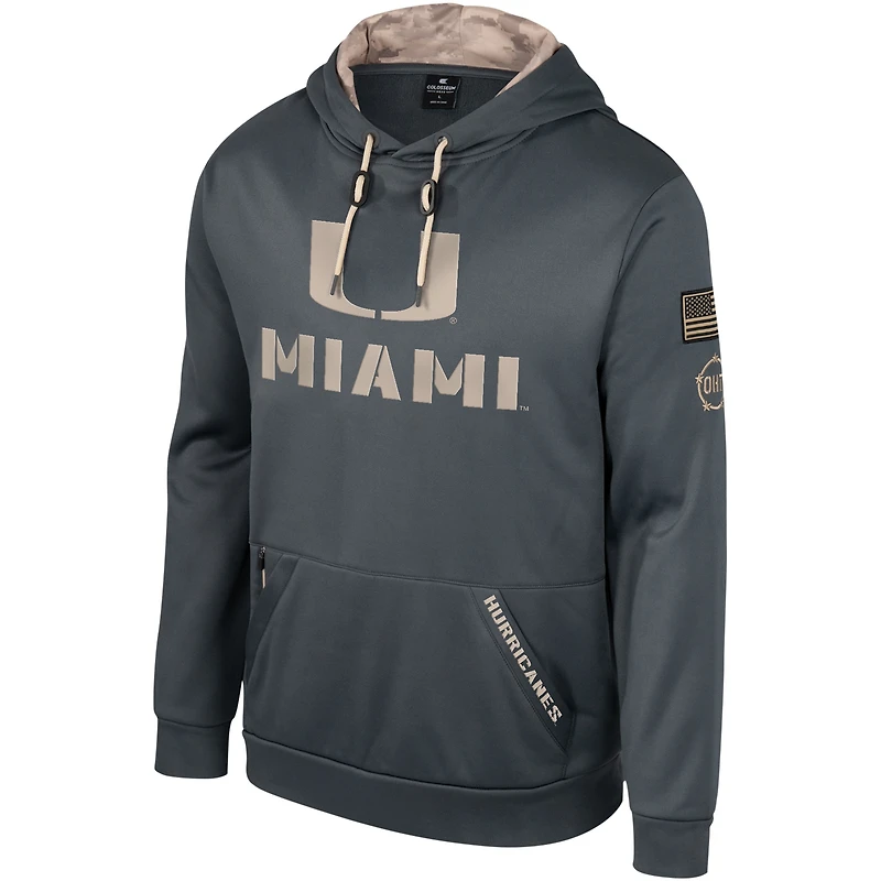 Men's Colosseum Charcoal Miami Hurricanes OHT Military Appreciation Pullover Hoodie
