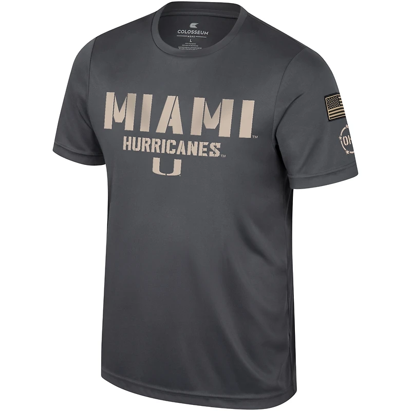T-shirt d'appréciation militaire Colosseum Charcoal Miami Hurricanes OHT pour hommes