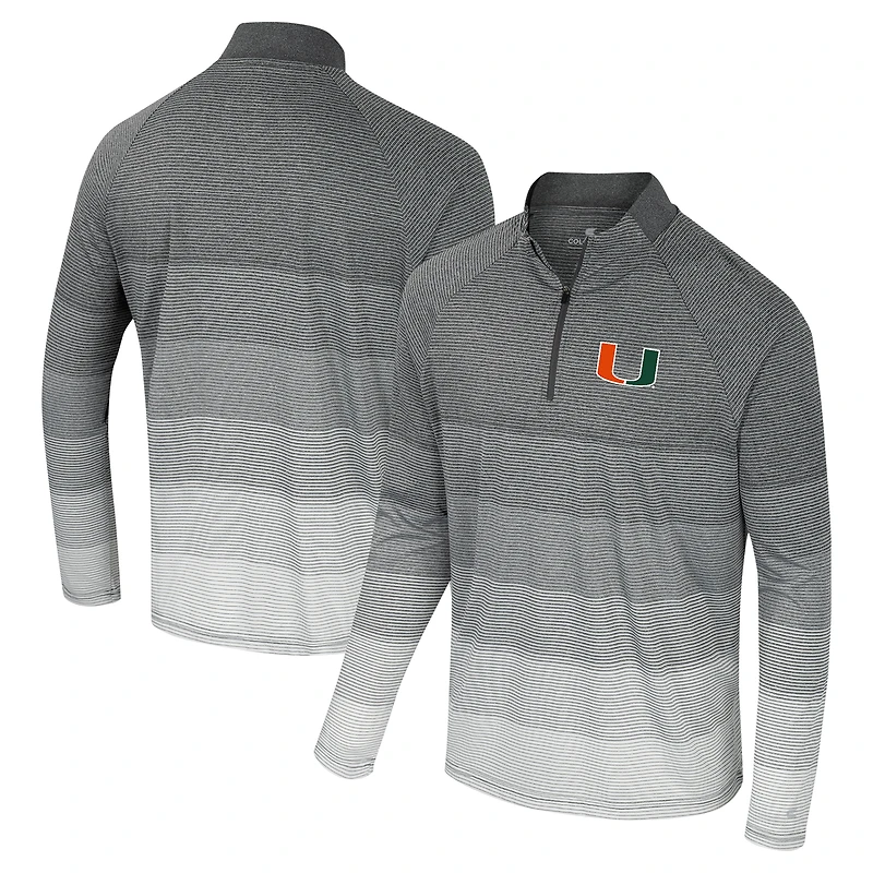 Men's Colosseum  Gray Miami Hurricanes AI Striped Mesh Quarter-Zip Raglan Windshirt