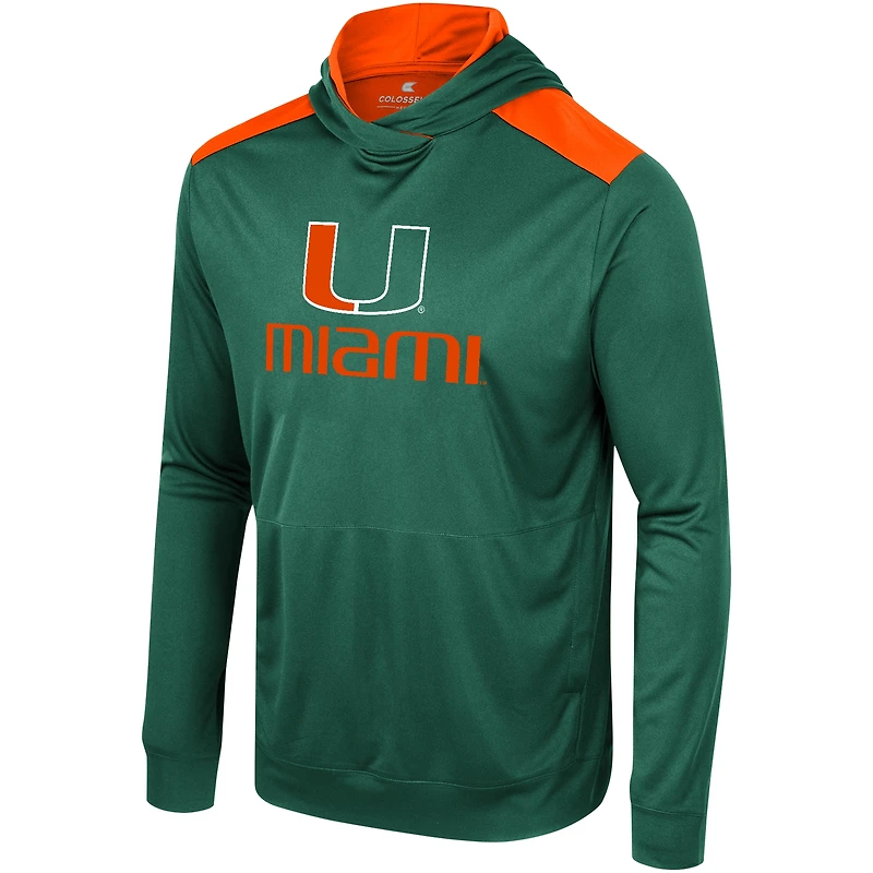 Men's Colosseum Green Miami Hurricanes Warm Up Long Sleeve Hoodie T-Shirt