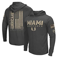 Men's Colosseum Heather Black Miami Hurricanes Team OHT Military Appreciation Long Sleeve Hoodie T-Shirt