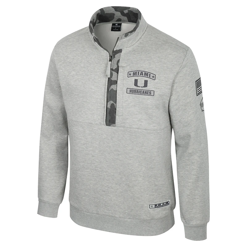 Men's Colosseum Heather Gray Miami Hurricanes OORAH OHT Military Appreciation Fleece Quarter-Zip Jacket