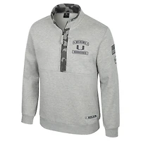 Men's Colosseum Heather Gray Miami Hurricanes OORAH OHT Military Appreciation Fleece Quarter-Zip Jacket
