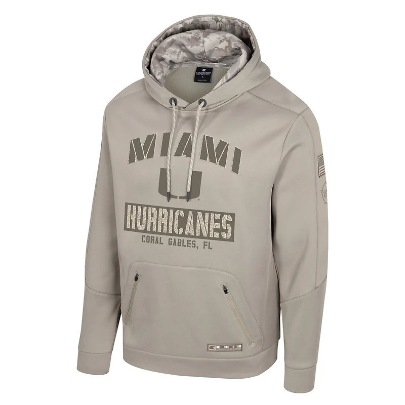 Men's Colosseum Oatmeal Miami Hurricanes Operation Hat Trick Battalion Hoodie
