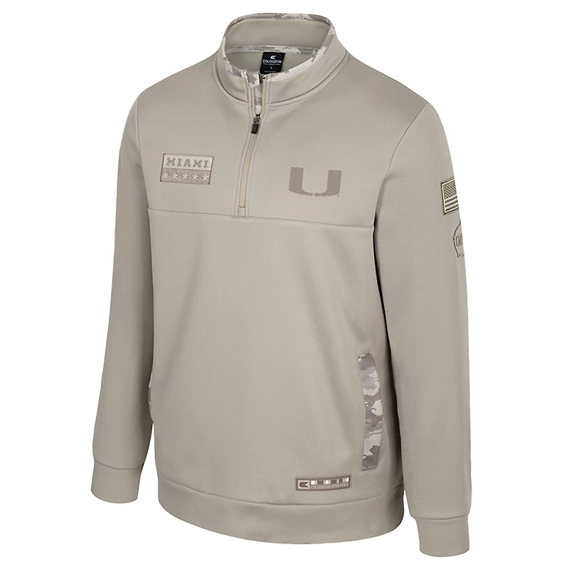 Men's Colosseum Oatmeal Miami Hurricanes Operation Hat Trick Battalion Quarter-Zip Pullover