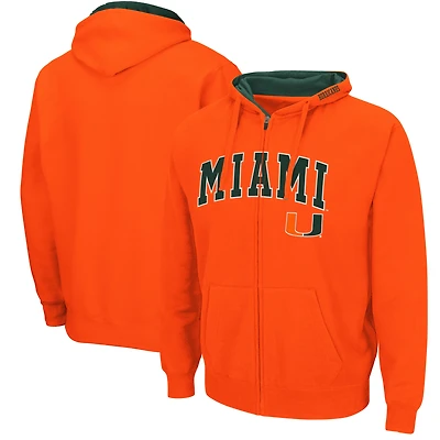 Men's Colosseum Orange Miami Hurricanes Arch & Logo 3.0 Full-Zip Hoodie
