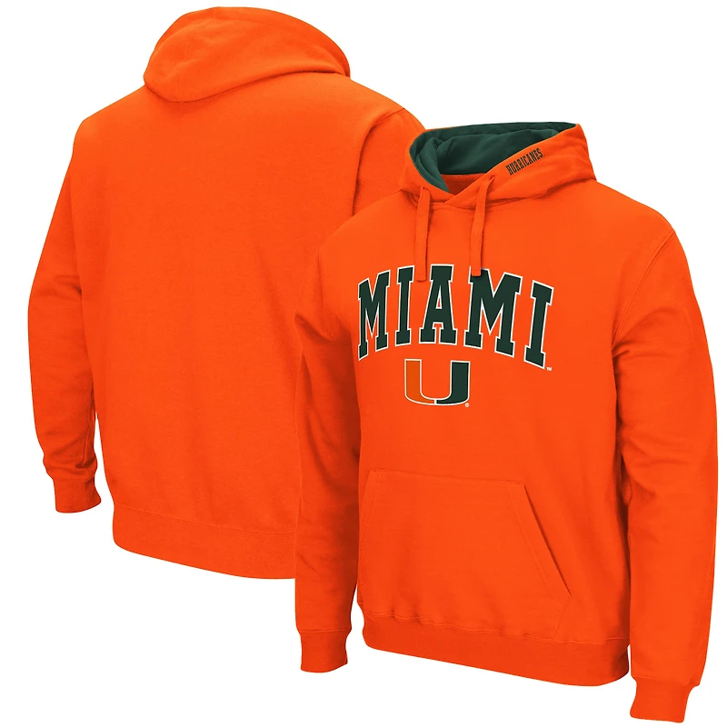 Men's Colosseum Orange Miami Hurricanes Arch & Logo 3.0 Pullover Hoodie