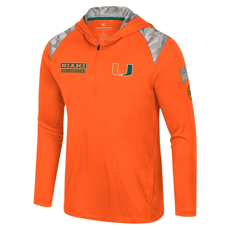Veste à capuche glissière quart de tour pour homme Colosseum Orange Miami Hurricanes OHT Military Appreciation