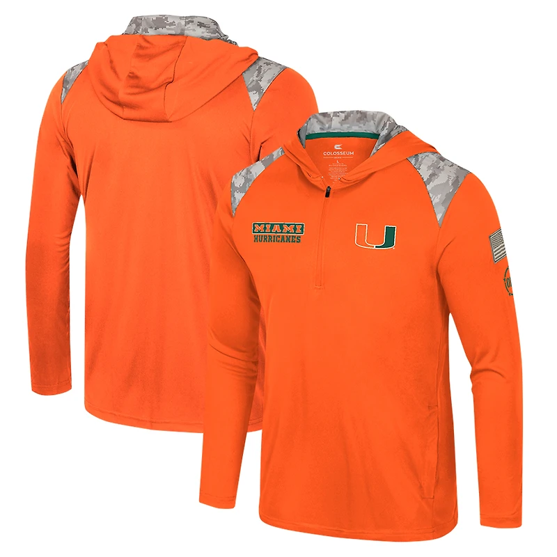 Veste à capuche glissière quart de tour pour homme Colosseum Orange Miami Hurricanes OHT Military Appreciation