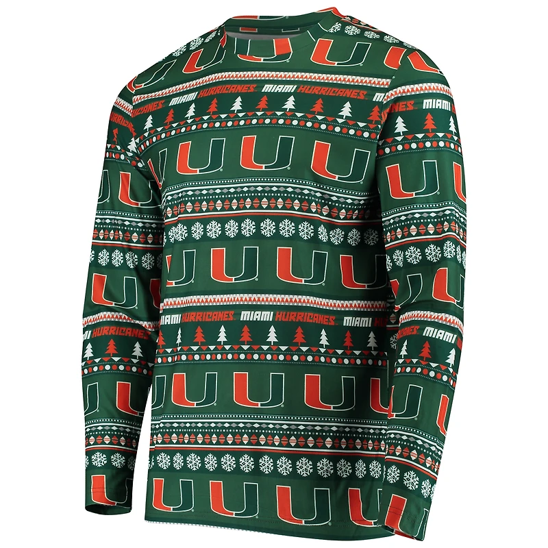 Men's Concepts Sport Green Miami Hurricanes Ugly Sweater Knit Long Sleeve Top and Pant Set