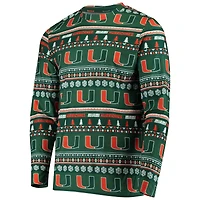 Men's Concepts Sport Green Miami Hurricanes Ugly Sweater Knit Long Sleeve Top and Pant Set