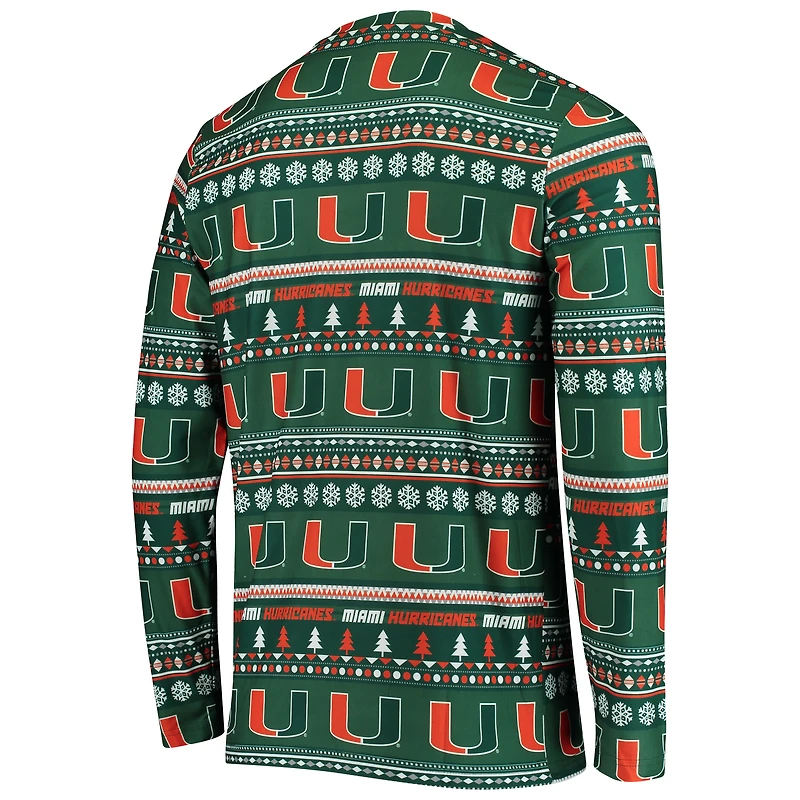 Men's Concepts Sport Green Miami Hurricanes Ugly Sweater Knit Long Sleeve Top and Pant Set