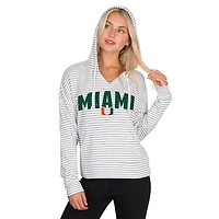 Sweat à capuche rayé col en V et manches longues Concepts Sport blanc/gris Miami Hurricanes pour homme