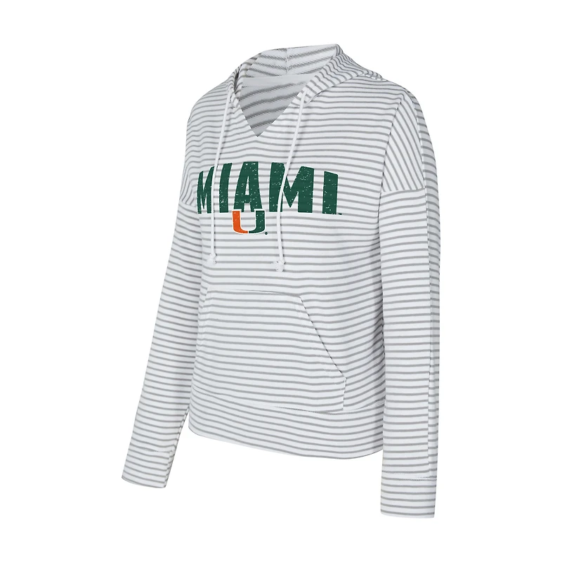 Sweat à capuche rayé col en V et manches longues Concepts Sport blanc/gris Miami Hurricanes pour homme