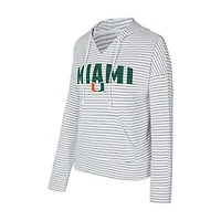 Sweat à capuche rayé col en V et manches longues Concepts Sport blanc/gris Miami Hurricanes pour homme