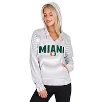 Sweat à capuche rayé col en V et manches longues Concepts Sport blanc/gris Miami Hurricanes pour homme