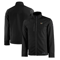 Men's Cutter & Buck  Black Miami Hurricanes Evoke Eco Softshell Recycled Full-Zip Jacket