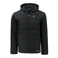 Veste à capuche zippée intégrale Cutter & Buck Evoke Hybrid Eco Softshell recyclée pour homme, noire, Miami Hurricanes