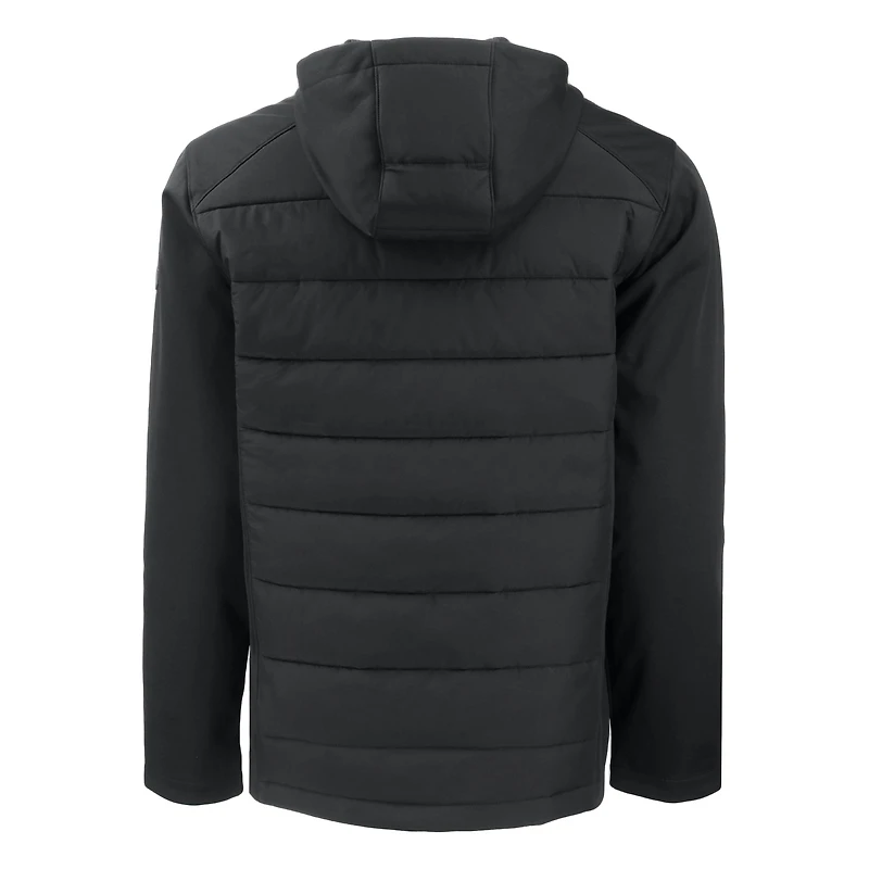 Men's Cutter & Buck Black Miami Hurricanes Evoke Hybrid Eco Softshell Recycled Full-Zip Hoodie Jacket