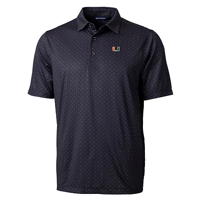 Polo stretch Cutter & Buck noir pour homme, imprimé à pois doubles Pike, Miami Hurricanes
