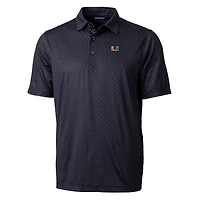 Men's Cutter & Buck Black Miami Hurricanes Pike Double Dot Print Stretch Polo