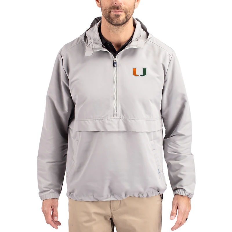 Veste anorak demi-zip éco-recyclée grise Cutter & Buck Miami Hurricanes Charter pour homme