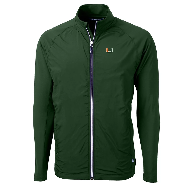 Veste zippée intégrale Cutter & Buck Green Miami Hurricanes Adapt Eco Knit Hybrid Recycled pour homme