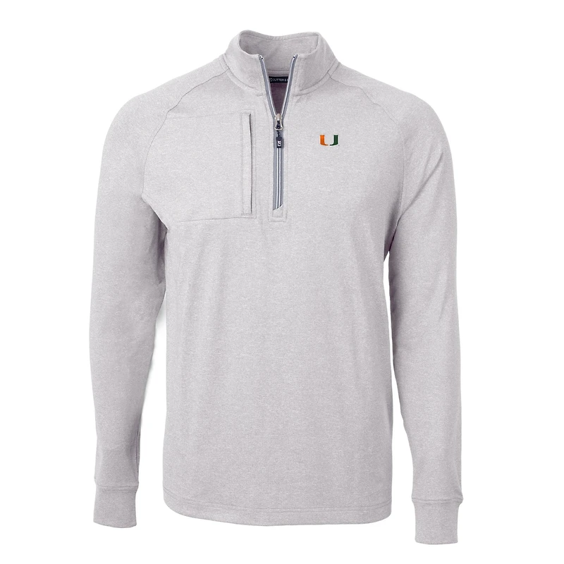 Pull-over zippé quart de tour en tricot écologique Adapt pour homme, gris chiné, des Hurricanes Miami, coupe Cutter & Buck, taille grande et