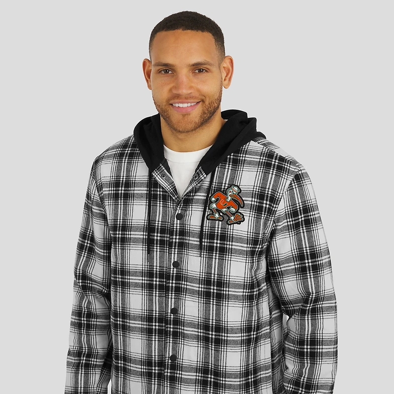 Men's Darius Rucker Collection by Fanatics Black Miami Hurricanes Plaid Flannel Quilted Full-Snap Hooded Shacket