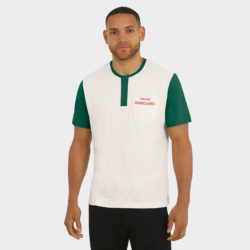 T-shirt Henley à blocs de couleurs crème/vert pour homme la collection Darius Rucker par Fanatics, Miami Hurricanes
