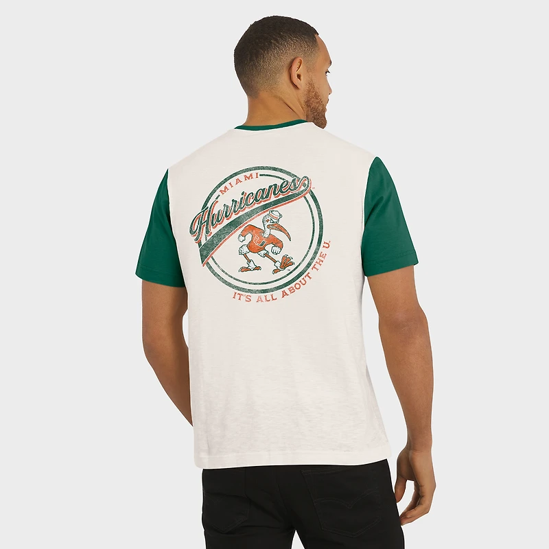 T-shirt Henley à blocs de couleurs crème/vert pour homme la collection Darius Rucker par Fanatics, Miami Hurricanes
