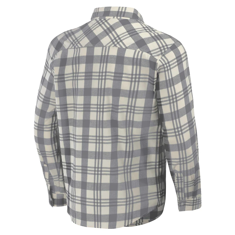Men's Darius Rucker Collection by Fanatics Gray/Natural Miami Hurricanes Plaid Flannel Long Sleeve Button-Up Shirt