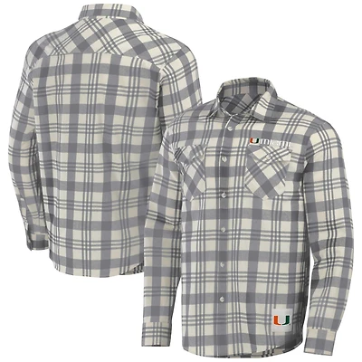 Men's Darius Rucker Collection by Fanatics Gray/Natural Miami Hurricanes Plaid Flannel Long Sleeve Button-Up Shirt