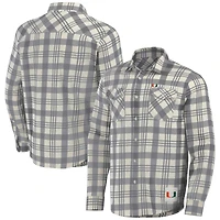 Men's Darius Rucker Collection by Fanatics Gray/Natural Miami Hurricanes Plaid Flannel Long Sleeve Button-Up Shirt