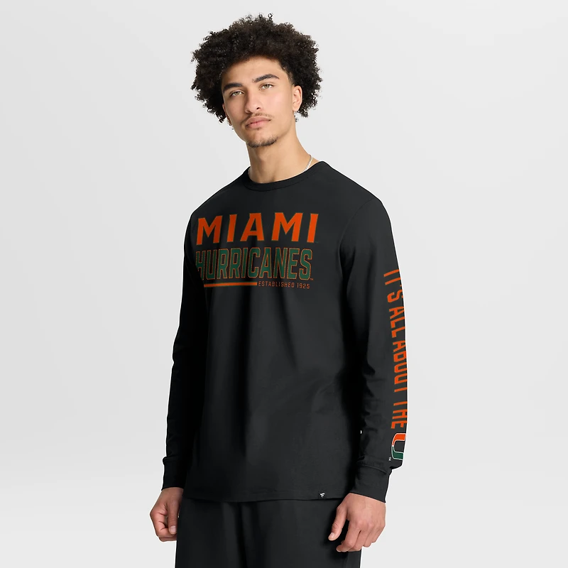 T-shirt à manches longues noir Fanatics pour homme, motif Quad Fuel The Fire des Hurricanes de Miami